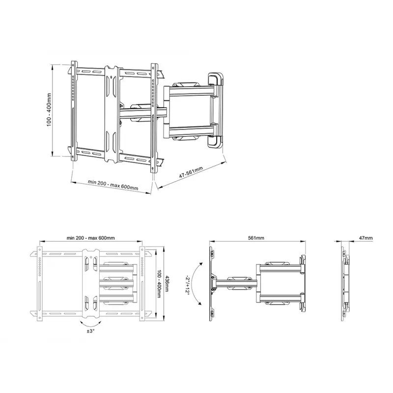 TV wall mount Multibrackets M Universal Flexarm Pro Single Black — 40 kg, VESA 200x200–600x400, 40 inch–70 inch