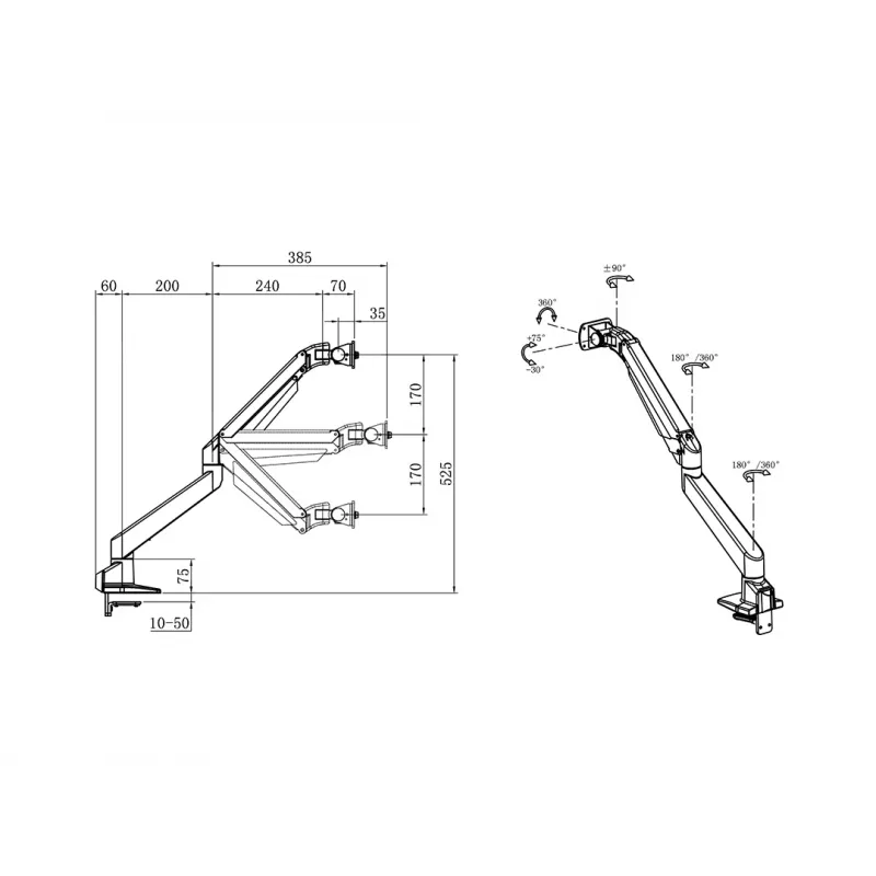 Multibrackets M Gaslift Arm Samsung G9 Single Black 20 kg Clamp Mount