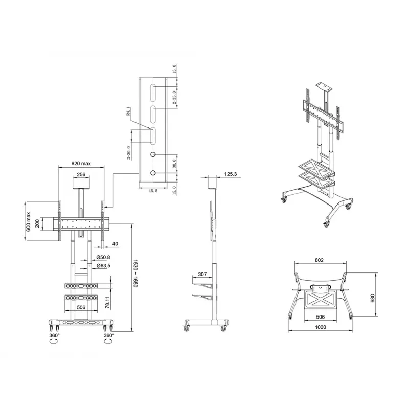 Floor stand for displays MULTIBRACKETS M Public Basic 180 Plus — supports 55 inch–80 inch, max 90 kg, VESA 200x200–600x400, black