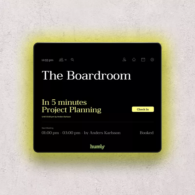 Room display HUMLY HUM1001 8-inch touchscreen for meeting room scheduling