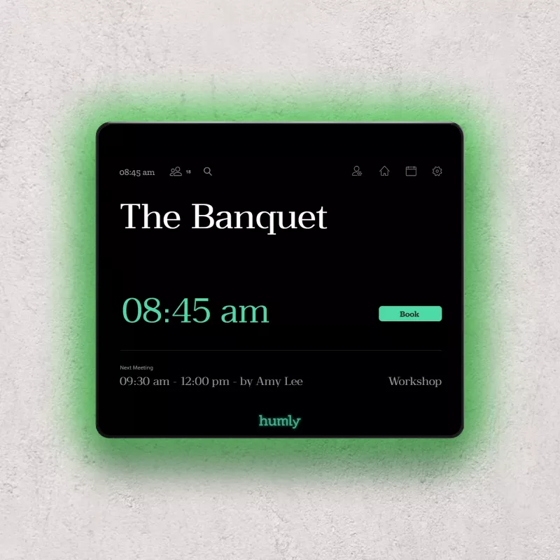 Room display HUMLY HUM1001 8-inch touchscreen for meeting room scheduling