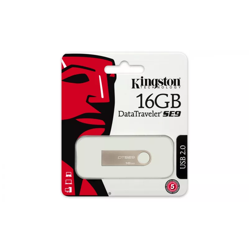 USB flash drive KINGSTON DataTraveler SE9 16GB — USB Type-A 2.0, Silver, capless
