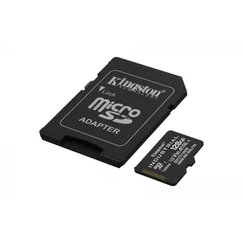 MicroSDXC flash card Kingston 128GB Industrial C10 A1 pSLC UHS-I, 100MB/s read, 80MB/s write, V30/U3, black + SD adapter