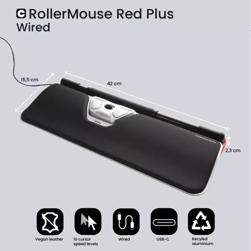 Contour Design RollerMouse Red Plus Wired ergonomic mouse USB-C 2800 DPI