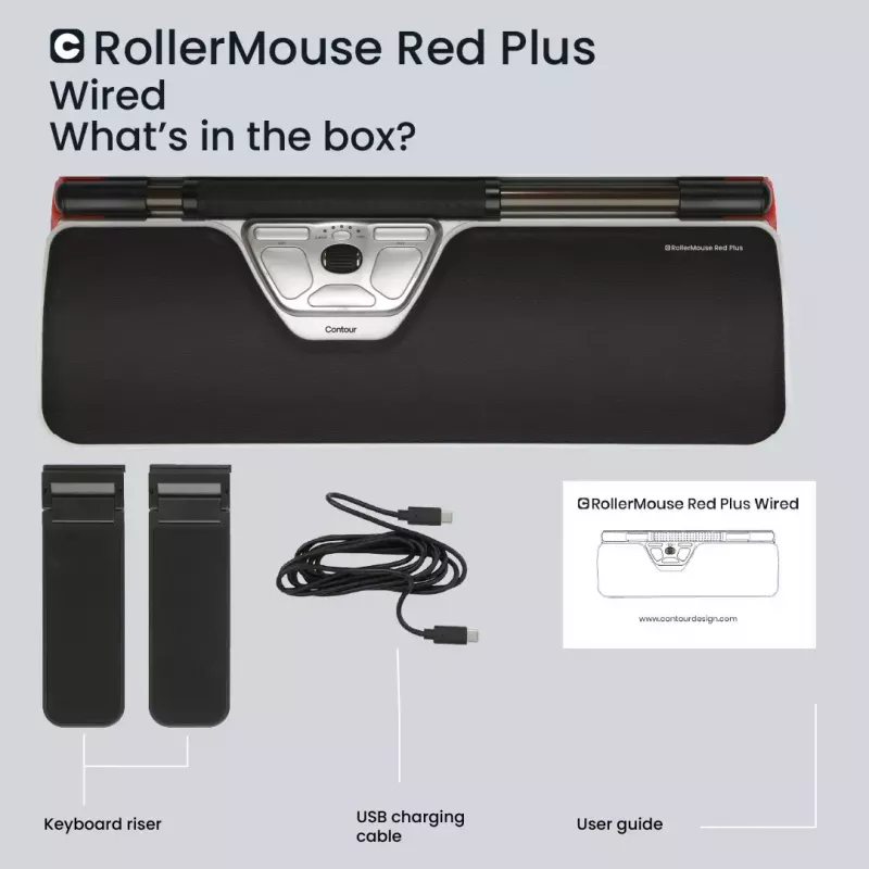 Contour Design RollerMouse Red Plus, Thin Client, Wired - Central pointing unit- ergonomic - right and left handed- wired - USB-C