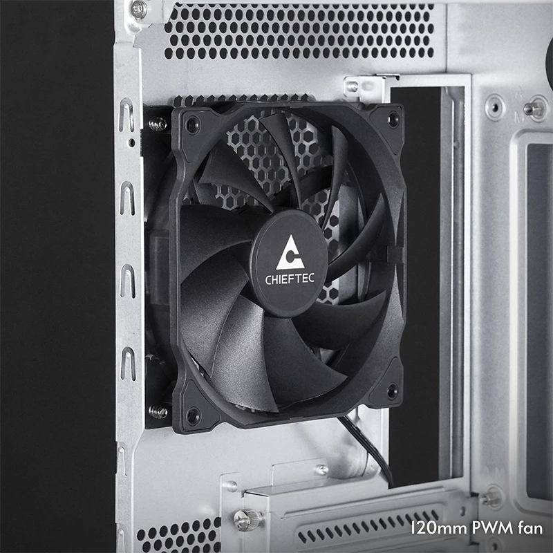 Computer case CHIEFTEC BW-01B-OP Midi Tower ATX/ITX, supports 6×3.5 inch + 4×2.5 inch, 2×5.25 inch, rear 1×120 mm, SGCC, black, 200×510×465 mm