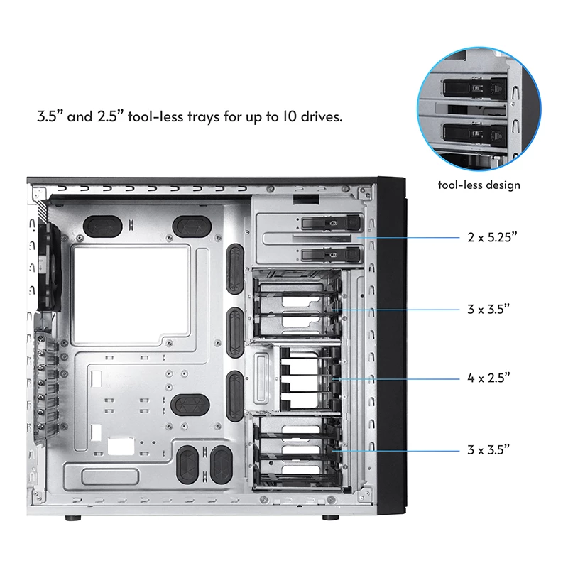 Computer case CHIEFTEC BW-01B-OP Midi Tower ATX/ITX, supports 6×3.5 inch + 4×2.5 inch, 2×5.25 inch, rear 1×120 mm, SGCC, black, 200×510×465 mm