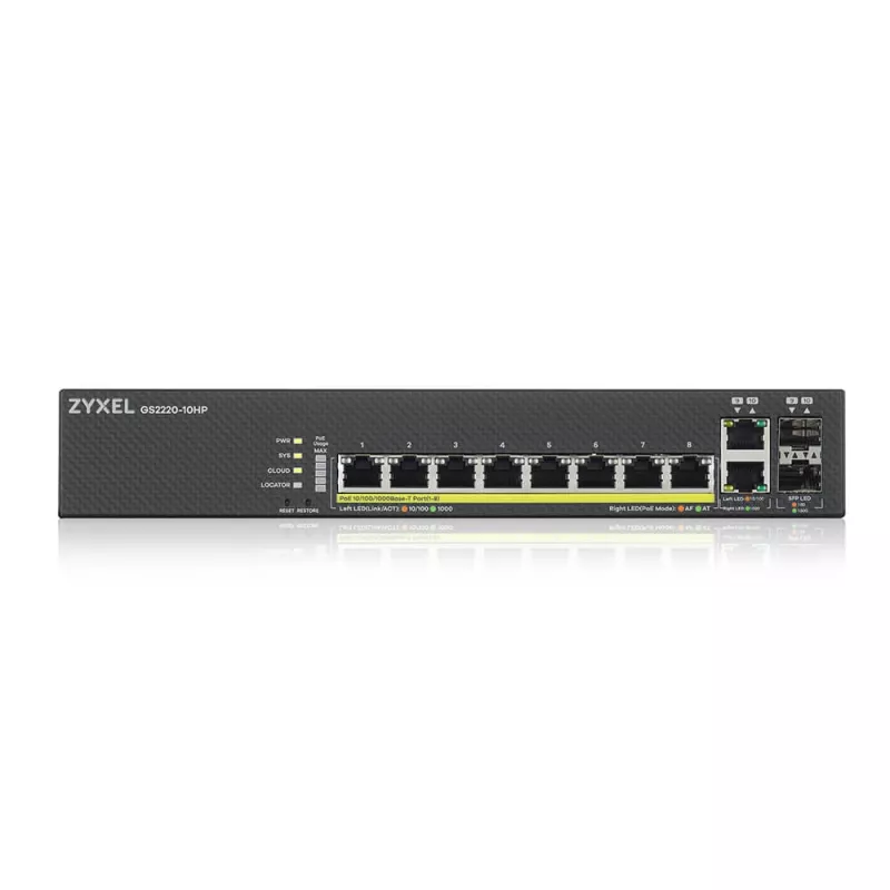 Zyxel GS2220-10HP-EU0101F network switch Managed L2 Gigabit Ethernet (10/100/1000) Power over Ethernet (PoE) Black