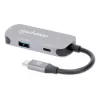 Manhattan USB-C Dock/Hub, Ports (x3): HDMI, USB-A and USB-C, with Power Delivery (PD) 100W- requires external USB-C charger (not included). USB powered (no external power supply required) when PD is not in use, Aluminium