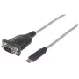 Manhattan USB-C to Serial Converter, Male to Male, USB-C to Serial/RS232/COM/DB9 Port, Prolific PL-2303RA Chip, Cable 45cm, Silver/Black, Polybag