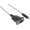 Manhattan USB-C to Serial Converter, Male to Male, USB-C to Serial/RS232/COM/DB9 Port, Prolific PL-2303RA Chip, Cable 45cm, Silver/Black, Polybag