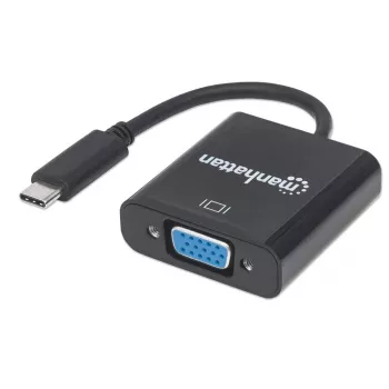 Manhattan USB-C to VGA Converter Cable, 1080p@60Hz, Black, 8cm, Male to Female, Lifetime Warranty, Equivalent to CDP2HD