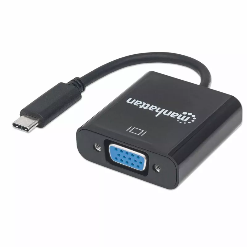 Manhattan USB-C to VGA Converter Cable, 1080p@60Hz, Black, 8cm, Male to Female, Lifetime Warranty, Equivalent to CDP2HD