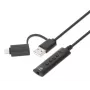 Manhattan USB-C & USB-A to 3.5 mm Stereo Audio Aux Adapter Cable, 2-in-1, Male to Female, Cable 1m, Supports a Headset's Mic and Audio Function, CTIA Standard, Volume and Mute Control, Black