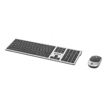 Manhattan One Single USB-A Nano Receiver for Both, Full-Size Wireless Keyboard, Ambidextrous Optical Mouse with Three Buttons and Scroll Wheel, 1200 dpi, Silver/Black