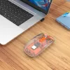 Manhattan Transparent Rechargeable Wireless Mouse, Clear/Orange, Adjustable 800/1200/1600dpi, With RGB LED light, 2.4Ghz (effective range up to 10m), USB, Optical, Ambidextrous, Four Button with Scroll Wheel, Slim Design, USB-A micro receiver, Lithium Ion battery