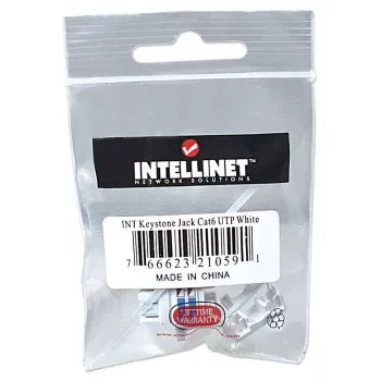 Intellinet Keystone Jack, Cat6, UTP, Punch-down, White, Flat, White, RJ-45, Female, 22/26, Cat6