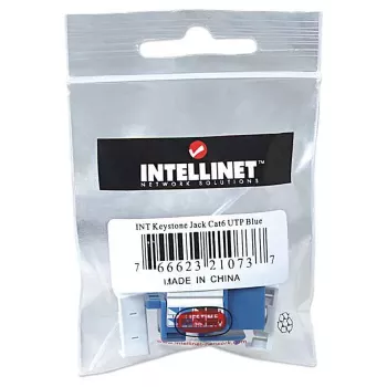Intellinet Keystone Jack, Cat6, UTP, Punch-down, Blue, Flat, Blue, RJ-45, Female, 22/26, Cat6