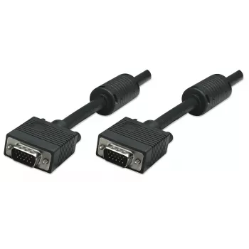 Manhattan VGA Monitor Cable (with Ferrite Cores), 10m, Black, Male to Male, HD15, Cable of higher SVGA Specification (fully compatible), Shielding with Ferrite Cores helps minimise EMI interference for improved video transmission, Lifetime Warranty