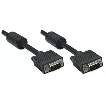 Manhattan VGA Monitor Cable (with Ferrite Cores), 10m, Black, Male to Male, HD15, Cable of higher SVGA Specification (fully compatible), Shielding with Ferrite Cores helps minimise EMI interference for improved video transmission, Lifetime Warranty