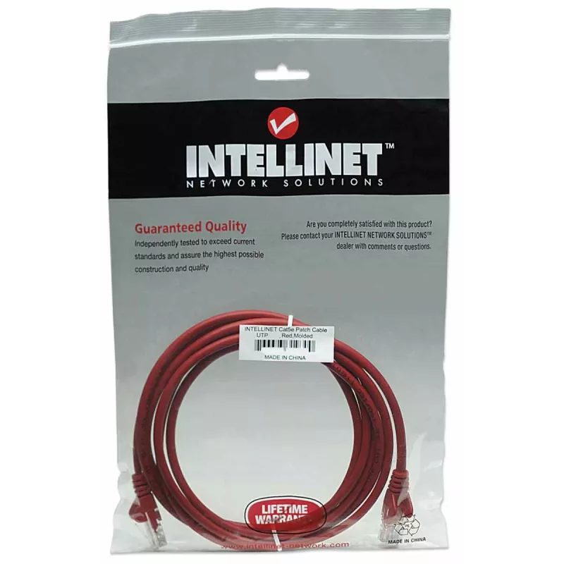 Intellinet Network Patch Cable, Cat5e, 5m, Red, CCA, U/UTP, PVC, RJ45, Gold Plated Contacts, Snagless, Booted, Lifetime Warranty