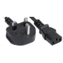 Manhattan Mains Power Cord/Cable, UK 3-pin plug to C13 Female (kettle lead), 1.8m, 10A, Black, Lifetime Warranty