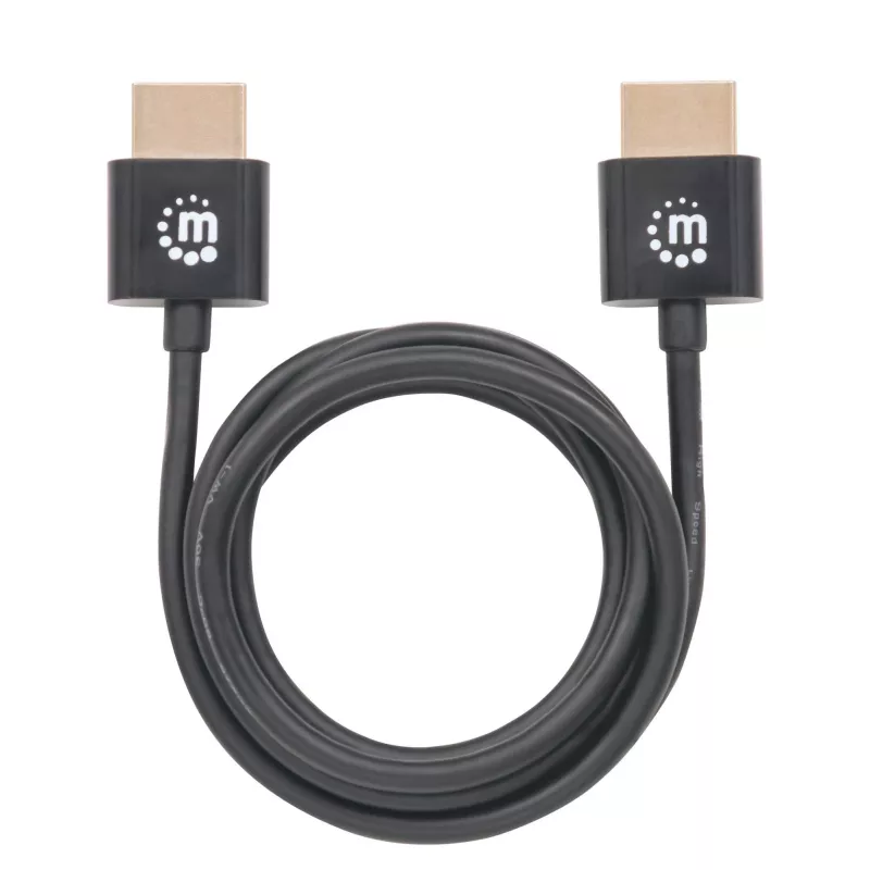 Manhattan HDMI Cable with Ethernet (Ultra Thin), 4K@60Hz (Premium High Speed), 1m (3ft), Male to Male, Black, Ultra HD 4k x 2k, Fully Shielded, Gold Plated Contacts, Lifetime Warranty