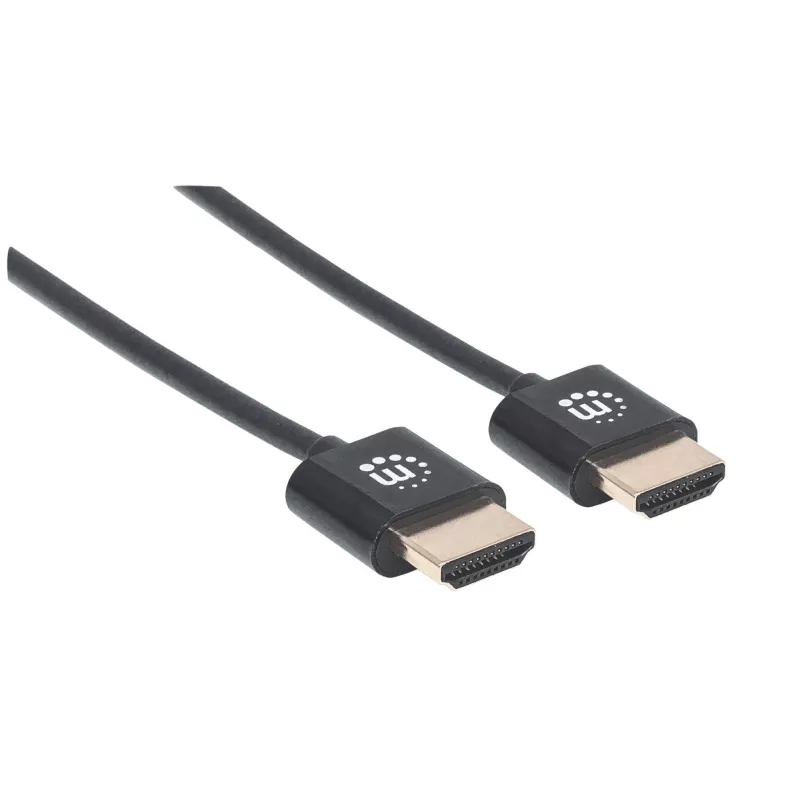 Manhattan HDMI Cable with Ethernet (Ultra Thin), 4K@60Hz (Premium High Speed), 1m (3ft), Male to Male, Black, Ultra HD 4k x 2k, Fully Shielded, Gold Plated Contacts, Lifetime Warranty