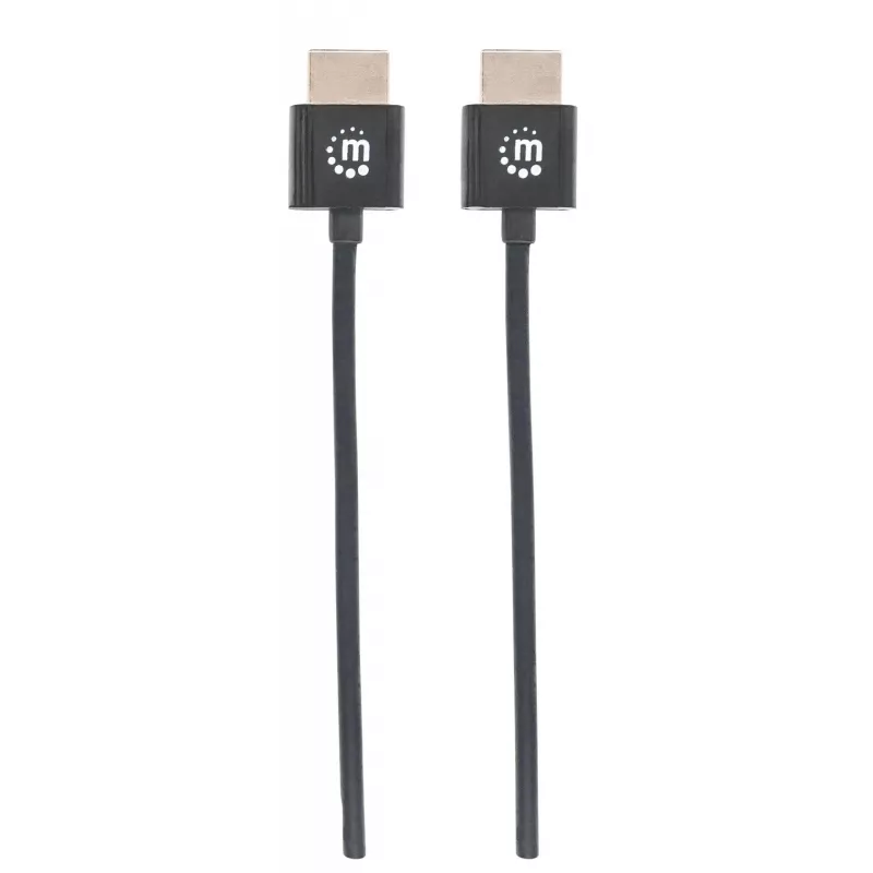 Manhattan HDMI Cable with Ethernet (Ultra Thin), 4K@60Hz (Premium High Speed), 1m (3ft), Male to Male, Black, Ultra HD 4k x 2k, Fully Shielded, Gold Plated Contacts, Lifetime Warranty