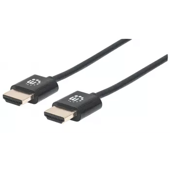Manhattan HDMI Cable with Ethernet (Ultra Thin), 4K@60Hz (Premium High Speed), 1.8m, Male to Male, Black, Ultra HD 4k x 2k, Fully Shielded, Gold Plated Contacts, Lifetime Warranty