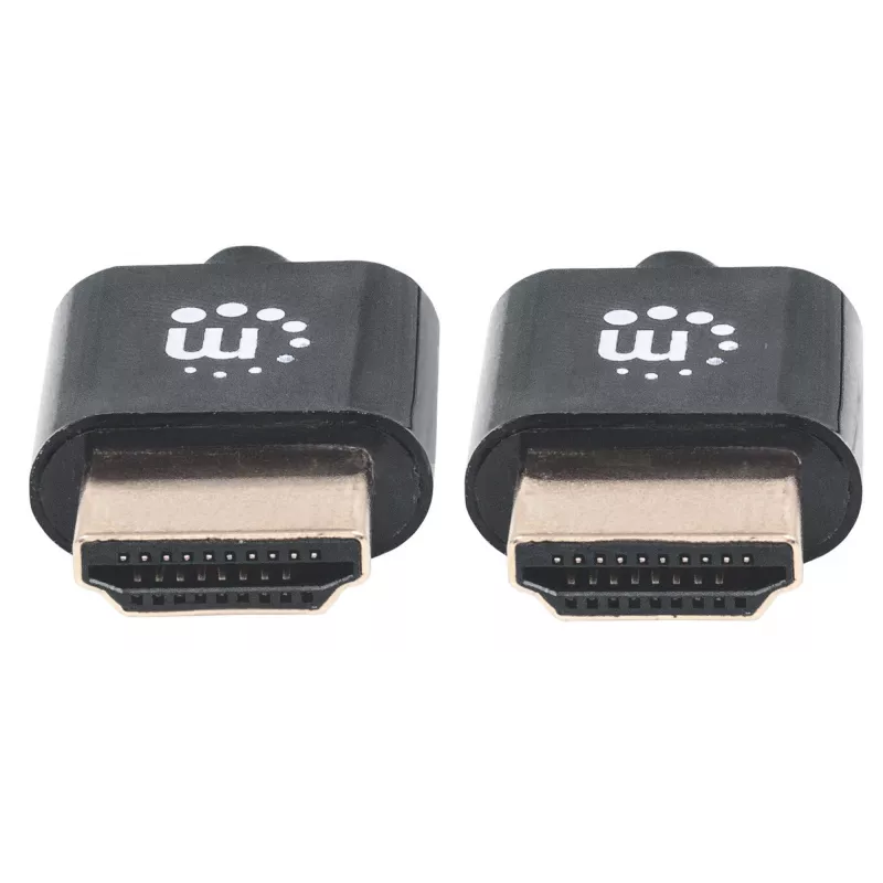 Manhattan HDMI Cable with Ethernet (Ultra Thin), 4K@60Hz (Premium High Speed), 1.8m, Male to Male, Black, Ultra HD 4k x 2k, Fully Shielded, Gold Plated Contacts, Lifetime Warranty