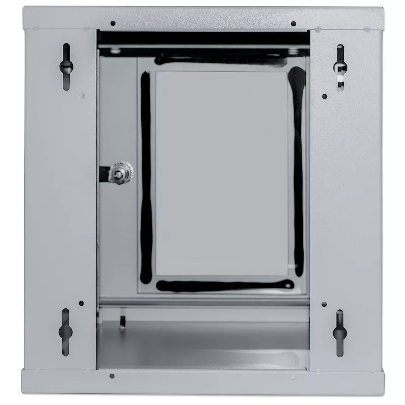 Intellinet 10 inch Network Cabinet - Wall Mount (Standard), 6U, 300mm Deep, Grey, Assembled, Max 60kg, Suitable also for use on desk or floor, Usable Depth 265mm, Metal & Glass Door, Back Panel, Removeable Sides,Parts for wall install (eg screws/rawl plugs) not included