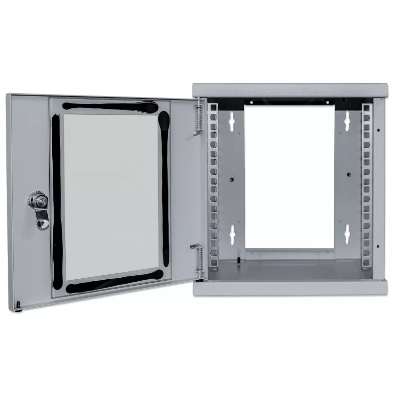 Intellinet 10 inch Network Cabinet - Wall Mount (Standard), 6U, 300mm Deep, Grey, Assembled, Max 60kg, Suitable also for use on desk or floor, Usable Depth 265mm, Metal & Glass Door, Back Panel, Removeable Sides,Parts for wall install (eg screws/rawl plugs) not included