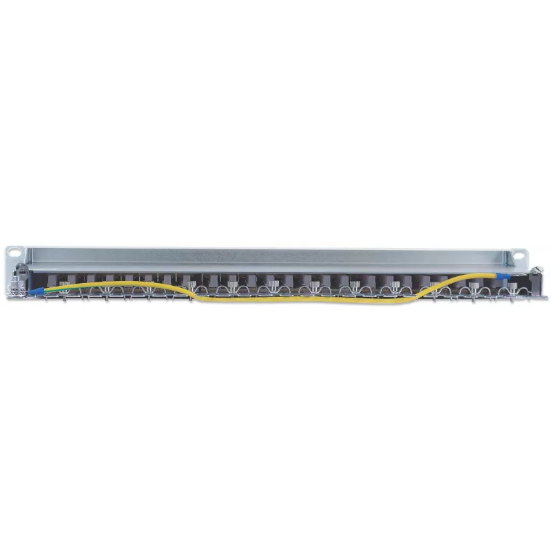 Intellinet Patch Panel, Cat6, FTP, 24-Port, 1U, Shielded, 90° Top-Entry Punch-Down Blocks, Grey