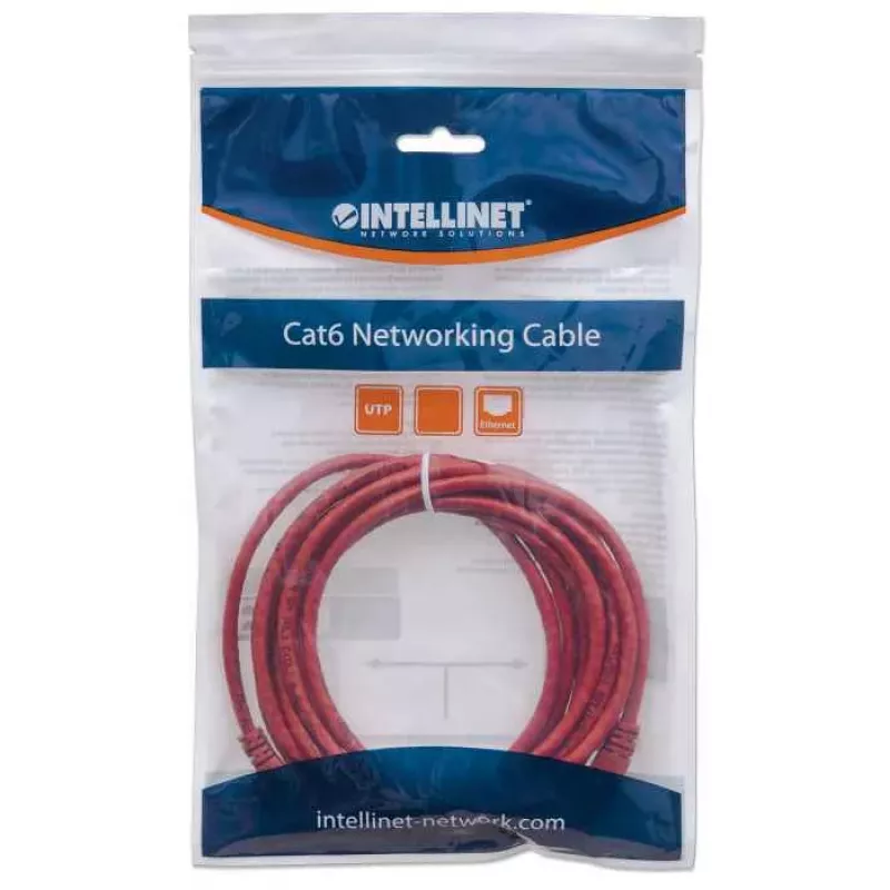 Intellinet Network Patch Cable, Cat6, 0.5m, Red, CCA, U/UTP, PVC, RJ45, Gold Plated Contacts, Snagless, Booted, Lifetime Warranty