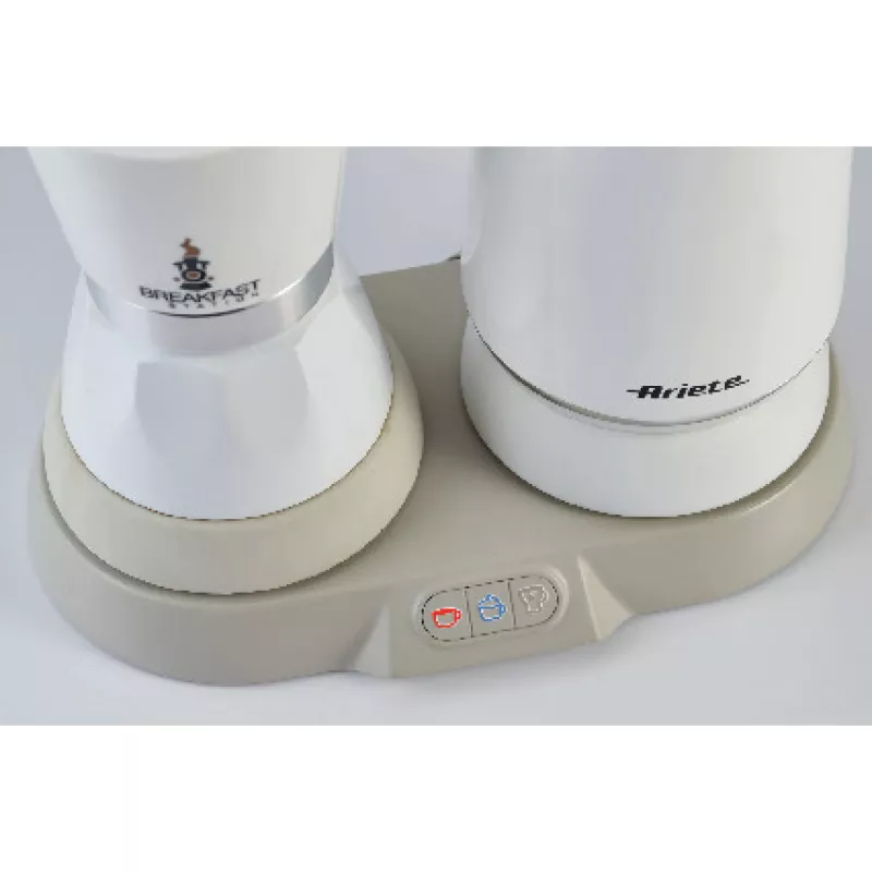 Ariete 1344 Breakfast Station, 3 products in 1: Moka Pot, Kettle, Hot and Cold Milk Frother, 500 W, 2/4 Cups, Keeps Coffee Hot, 5 Functions, White