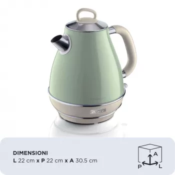 Ariete 2869 Vintage Electric Kettle, Stainless Steel, 1.7 L, Auto Shut Off, 2000 W, for Water, Tea and Herbal Drinks, Pastel Green
