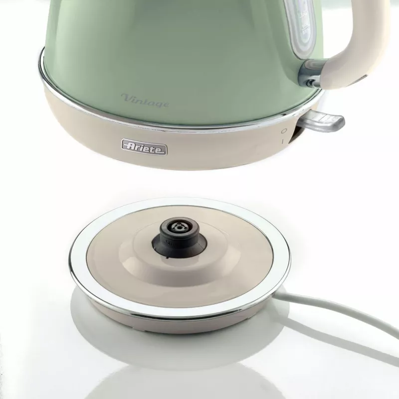 Ariete 2869 Vintage Electric Kettle, Stainless Steel, 1.7 L, Auto Shut Off, 2000 W, for Water, Tea and Herbal Drinks, Pastel Green