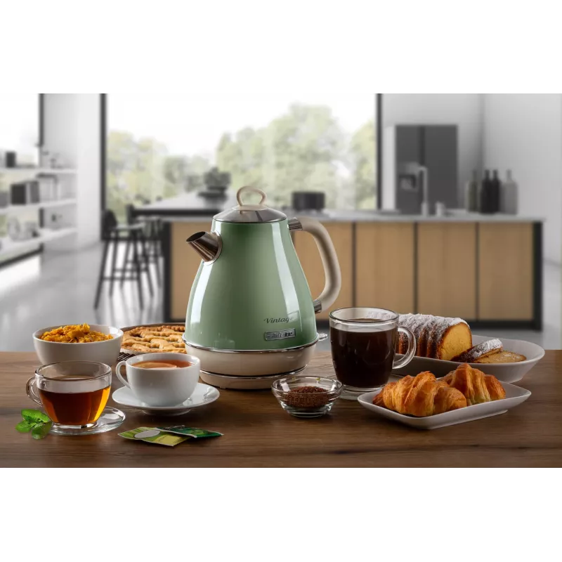 Ariete 2869 Vintage Electric Kettle, Stainless Steel, 1.7 L, Auto Shut Off, 2000 W, for Water, Tea and Herbal Drinks, Pastel Green