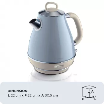 Ariete 2869 Vintage Electric Kettle, Stainless Steel, 1.7 L, Auto Shut Off, 2000 W, for Water, Tea and Herbal Drinks, Pastel Blue