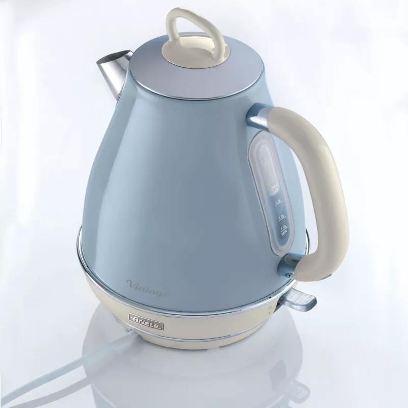 Ariete 2869 Vintage Electric Kettle, Stainless Steel, 1.7 L, Auto Shut Off, 2000 W, for Water, Tea and Herbal Drinks, Pastel Blue