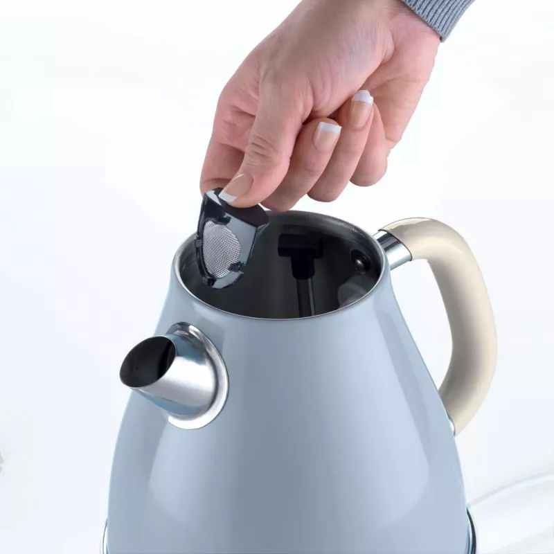 Ariete 2869 Vintage Electric Kettle, Stainless Steel, 1.7 L, Auto Shut Off, 2000 W, for Water, Tea and Herbal Drinks, Pastel Blue