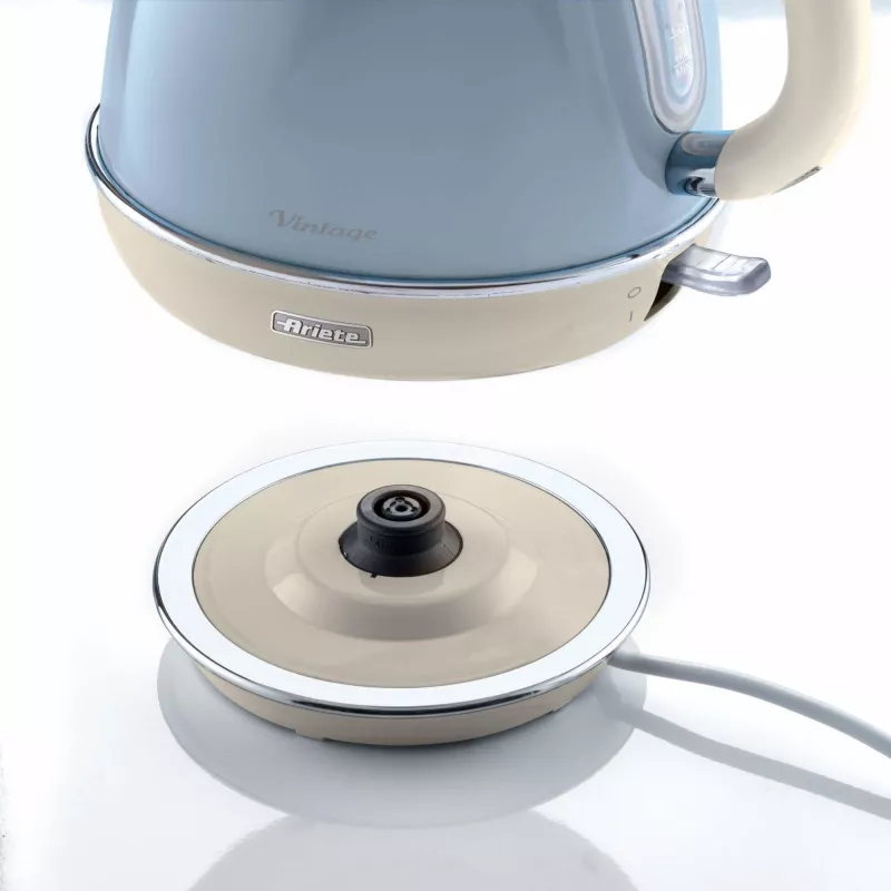 Ariete 2869 Vintage Electric Kettle, Stainless Steel, 1.7 L, Auto Shut Off, 2000 W, for Water, Tea and Herbal Drinks, Pastel Blue