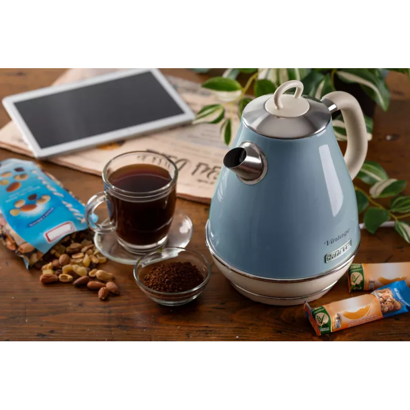 Ariete 2869 Vintage Electric Kettle, Stainless Steel, 1.7 L, Auto Shut Off, 2000 W, for Water, Tea and Herbal Drinks, Pastel Blue