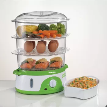 Ariete 911 Healthy Steam - Electric steamer - 3 Baskets - Rice container - Timer 60 '- 800 Watt - 9 Liters - White and Green
