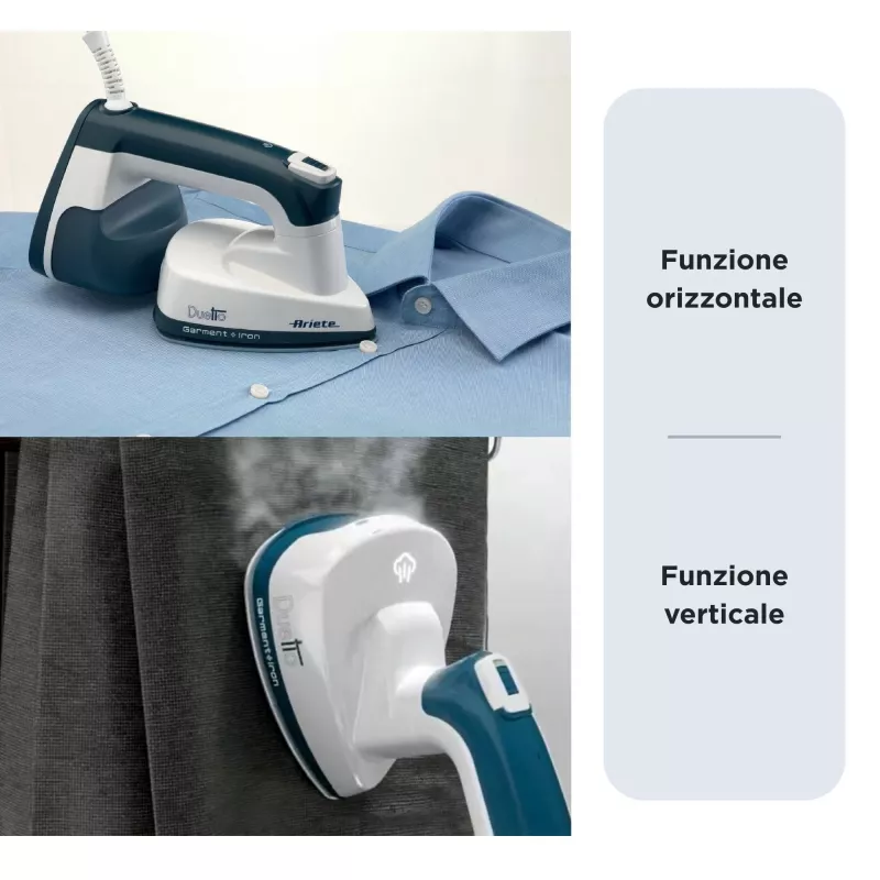 Ariete 6246 Duetto Garment Iron - Vertical Iron and Iron with Non-stick Ceramic Plate - 1000 Watt - White and Blue