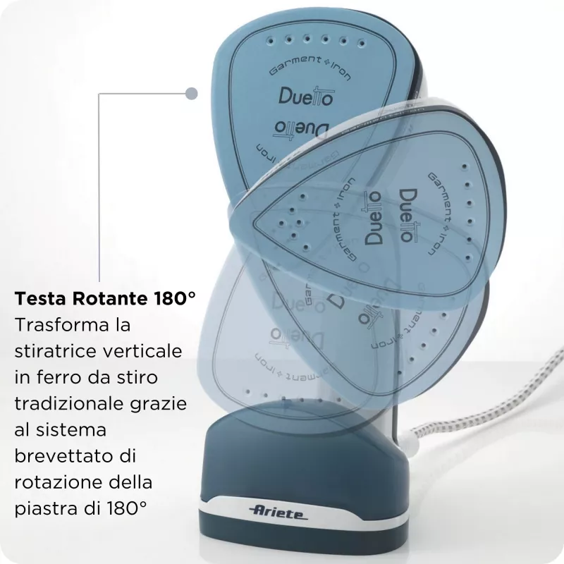 Ariete 6246 Duetto Garment Iron - Vertical Iron and Iron with Non-stick Ceramic Plate - 1000 Watt - White and Blue