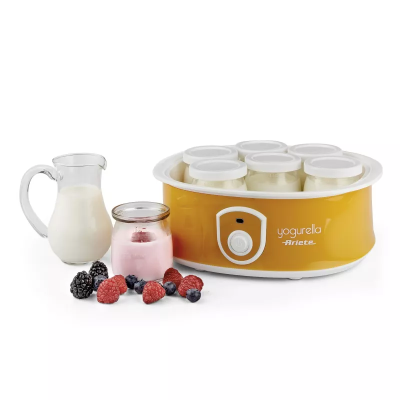 Ariete 617 Yogurella - Electric Yogurt Maker - 7 glass jars - 1,3kg of homemade yogurt - 20 Watt - White and Yellow