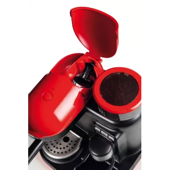 Ariete 1318 Moderna Espresso Machine with Integrated Coffee Grinder, For Coffee Beans and Ground Coffee, Milk Frothing Cappuccino Maker, 1 and 2 Cup Filter, 1080 W, 800 cc, Red