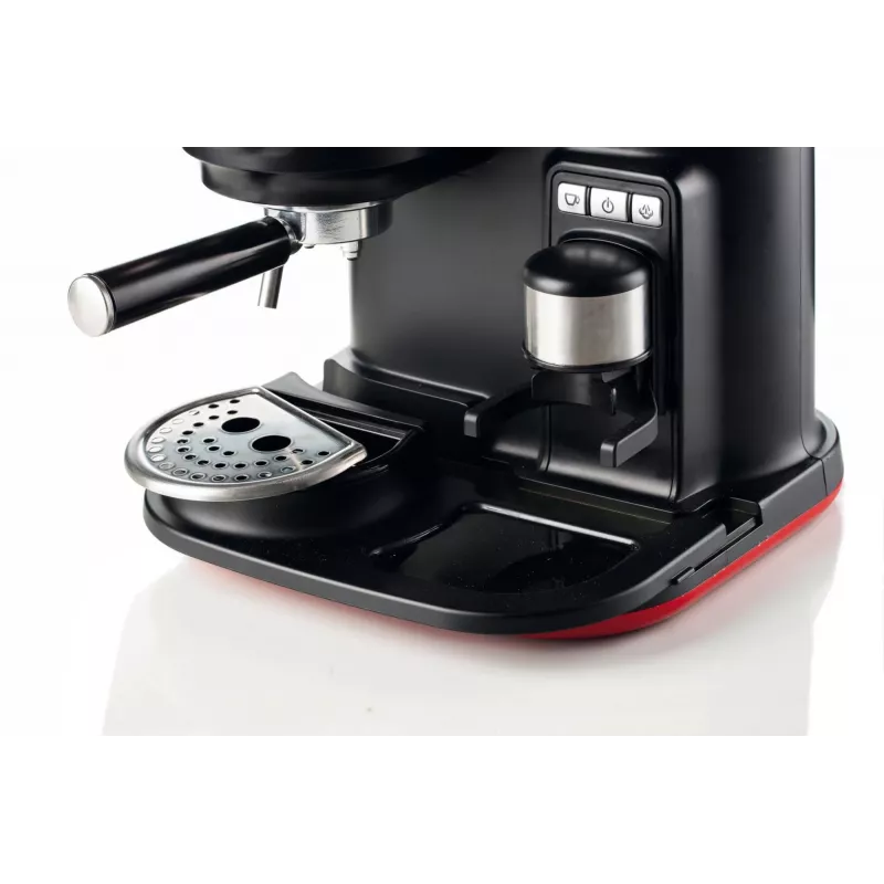 Ariete 1318 Moderna Espresso Machine with Integrated Coffee Grinder, For Coffee Beans and Ground Coffee, Milk Frothing Cappuccino Maker, 1 and 2 Cup Filter, 1080 W, 800 cc, Red